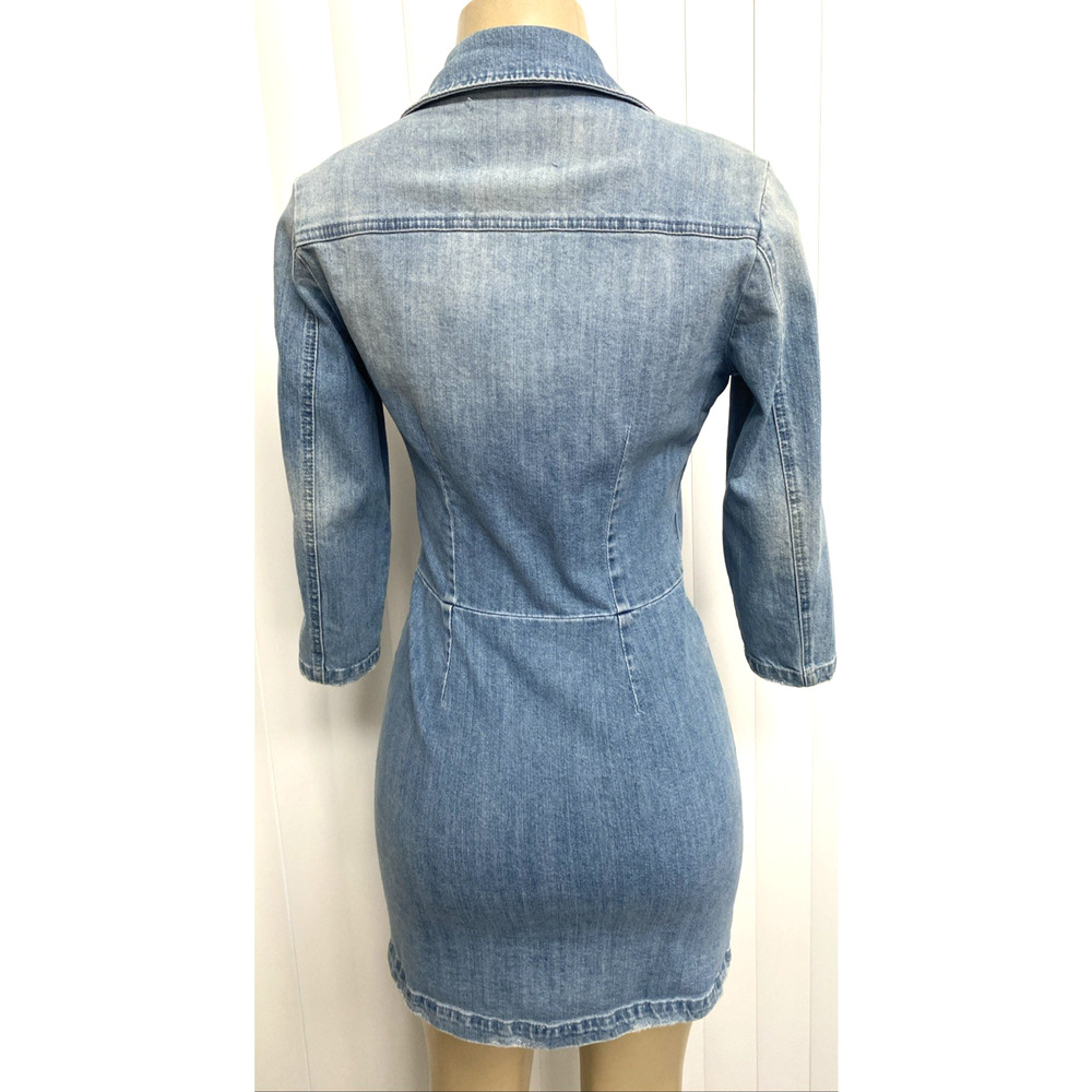 Retrofete Willa Mini Dress Light Blue Stone 3/4 Sleeve Notch Lapel Snap S - Picture 11 of 16